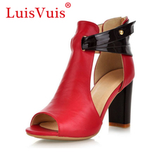 Size 32-43 Women’s Genuine Leather High Heel Sandals Fashion Lady Shoes Female Real Natural Leather Summer Heels Sandals R233