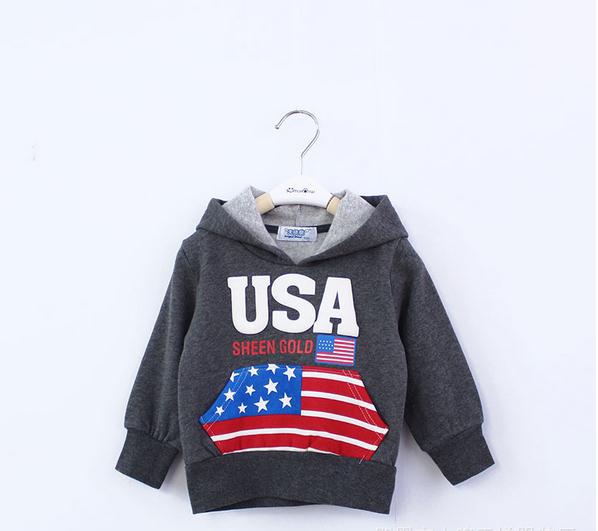 5pcs/lot Baby boy sweater jacket gray long sleeve hooded flag letter sweater jacket kids boys jacket children sweater jackets