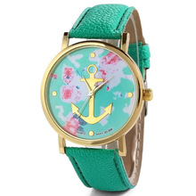 2015 nuevas mujeres del reloj Floral oro molido anclas patrón Casual reloj de cuarzo reloj de pulsera vestido Relogio horas