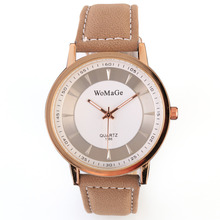 New Fashion Luxury Khaki Band Watch Gold and Sliver shell brown Leather unisex wristwatch Casual Men