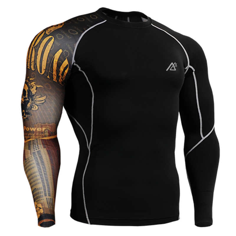Name Brand Man s Compression Shirts Long Sleeves One Side 3D Prints Weight Lifting Skin Tghts