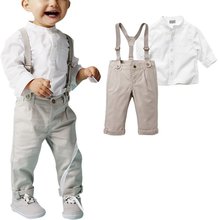 Autumn Kids Boy Clothes Set Long Sleeve Tops + Long Suspender Trousers 5 Sizes