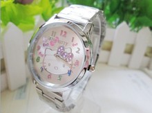 2015 hot sales Fashion Women stainless steel Watch Girls Hello Kitty Watch for Cartoon Watches 1pcs