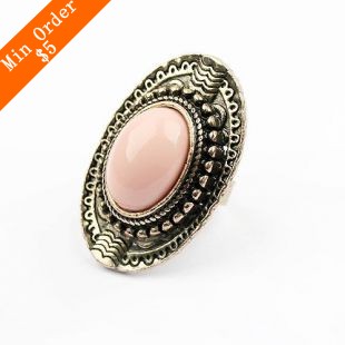 2015 New Fashion Hot Selling Popular Retro Stretch Sweet Ladies Oval Gem Rings Wholesale Price Pink