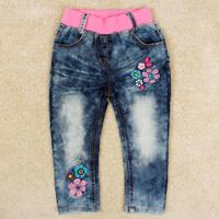 New arrival Girls jeans spring antumn kids wear embroidered flower pants for girls child