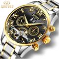 Business Calendar Mens Watch Automatic Mechanical Tourbillon Waterproof Watches Skeleton Gold Self Wind Stainless Steel Man