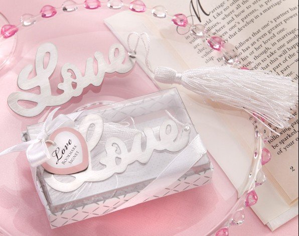 50pcs/lot Wedding Favor Handmade bookmark favor Love Party favor gift silver color with Tassel