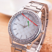 relojes mujer 2015 Women Watches Famous Brands Silver Round Analog Rhinestones Quartz Watch Women Ladies Wristwatch