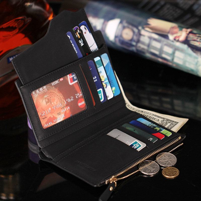 Hot Men Fashion Zipper Wallets Short Design Money Purse Phone Card Bags Coin Photo Holder 