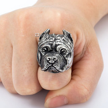 Mens Boys Ring Punk Pitbull Bulldog Animal Silver Tone 316L Stainless Steel Ring Gift Promotion Wholesale Jewelry US Size 7-15