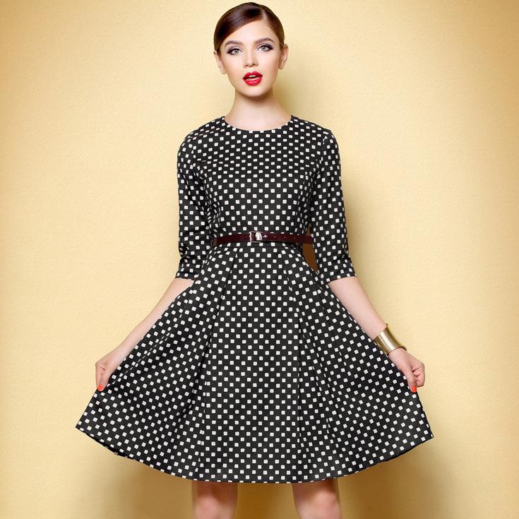 Spring Autumn Women Dress Plaid Half sleeve Black and White font b Chequered b font OL
