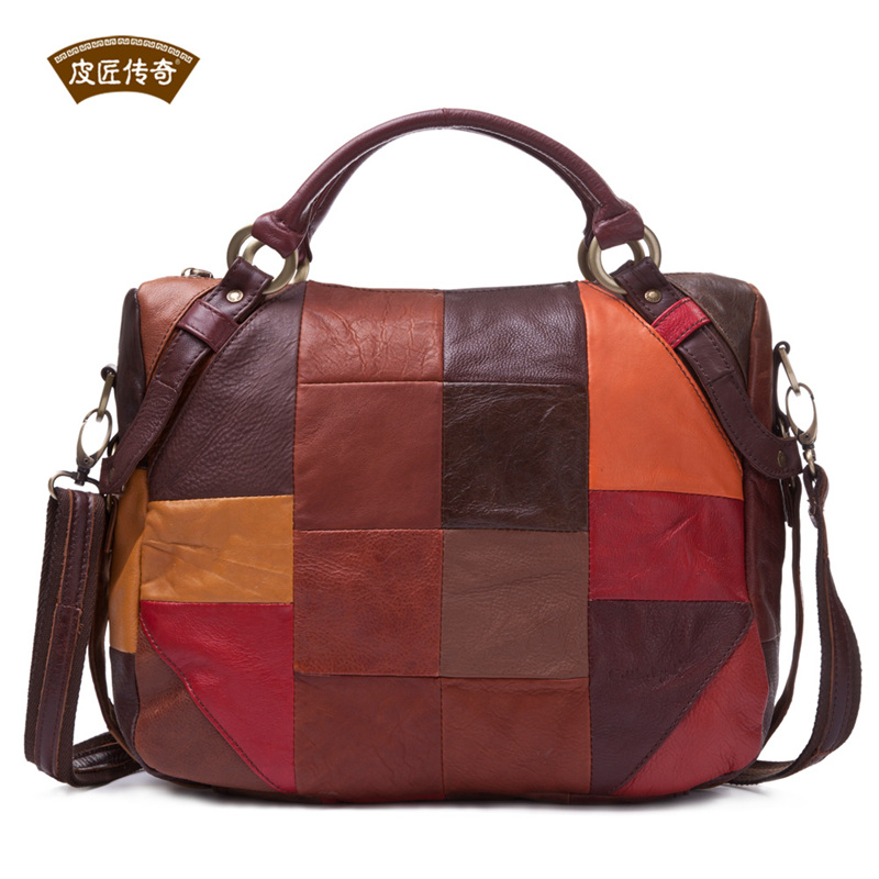 Multi Color Genuine Cow Leather Handbag Lady Big Shoulder Crossbody Messenger Bag 607269-in ...