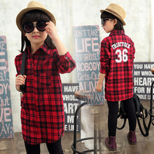 Autumn Winter Fashion Shirt Striped Plaid Blouse Girls Clothes Slim Casual Overshirt Children Clothing 4-15 Years Kids Clothes