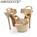 2017 New Gold Black Rhinestone Fashion Sexy Party Wedding 15CM High Heel Platform Summer Girls Female