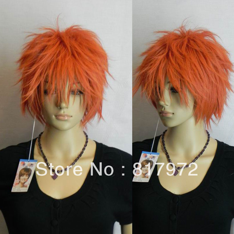 30cm Rock Punk Short Spiky Hot Orange Layered Synthetic Hair Full Wig Cosplay Party Free 