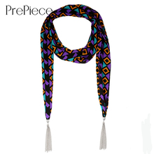 PrePiece 2016 New Fashion Soft Chiffon Printed Tartan Scarves Tassel Necklace Jersey Scarf Bohemian Jewelry for Women PSN0082
