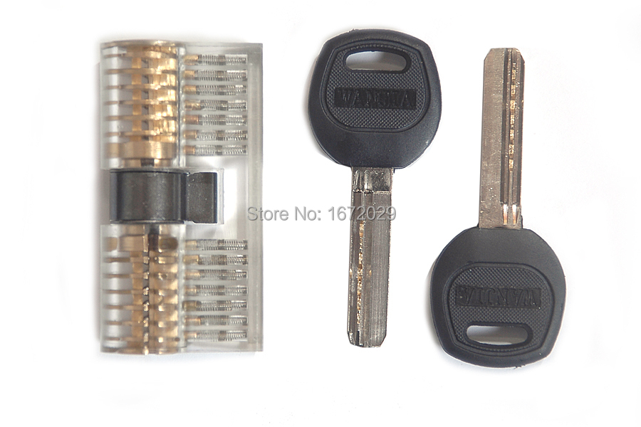 Transparent Cutaway Lock Bicentric Cylinder for Practice for Picking Skills with Two Keys