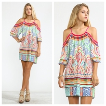 2016 venta caliente Vintage mujeres mexicano étnico bordado Pessant Hippie blusa hombro Gypsy Boho Mini vestido(China (Mainland))