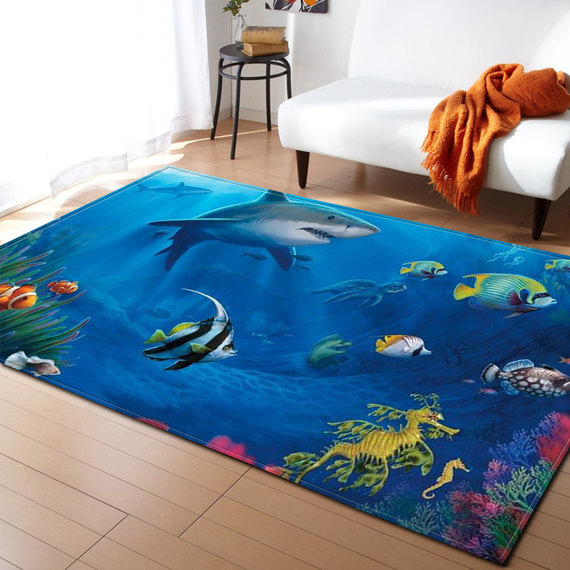 ALAZA Underwater World Polygon Penguin Swimming Area Rug Rugs for Living Room Bedroom 7' x 5'