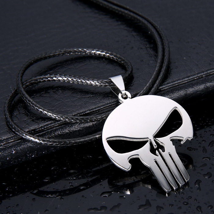 men Jewelry PUNISHER DARK KNIGHT Skull Pendant 316L Stainless Steel Necklaces pendants Leather Chain Skull pendant