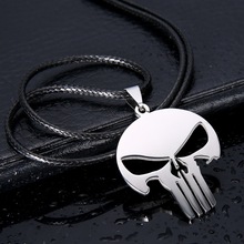 Fashion men Jewelry PUNISHER DARK KNIGHT skull Pendant 316L Stainless Steel necklaces & pendants Leather Chain