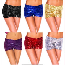 free shipping Sequin Shorts Fancy Costume Dance Pants Leg Burlesque Pin Up Wholesale Gold black purple red silver blue S-2XL