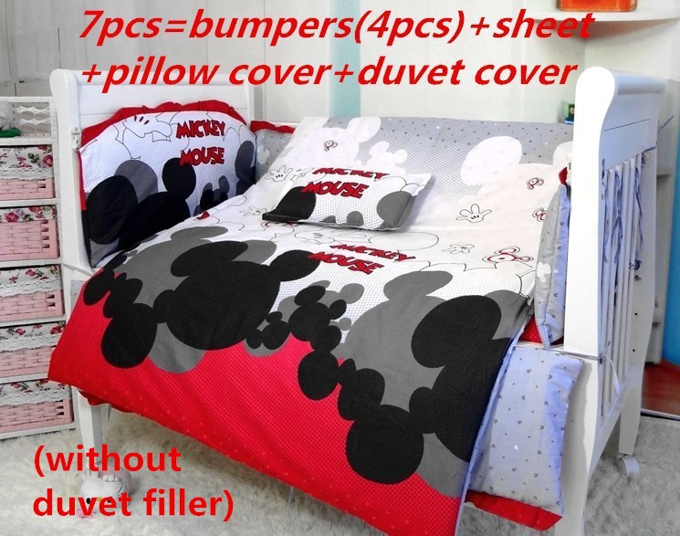 Promotion! Mickey Mouse 1-7pcs Cot Bedding Set for Baby/Learning Quilt/baby gift/nursing set