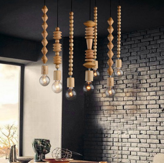 Фотография American Loft Style Wooden Droplight Modern Edison Pendant Light Fixtures For Dining Room Hanging Lamp Indoor Lighting