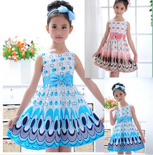 2015 new fashion children dress lovely peacock sleeveless princess dress girl dress elsa dress free shipping