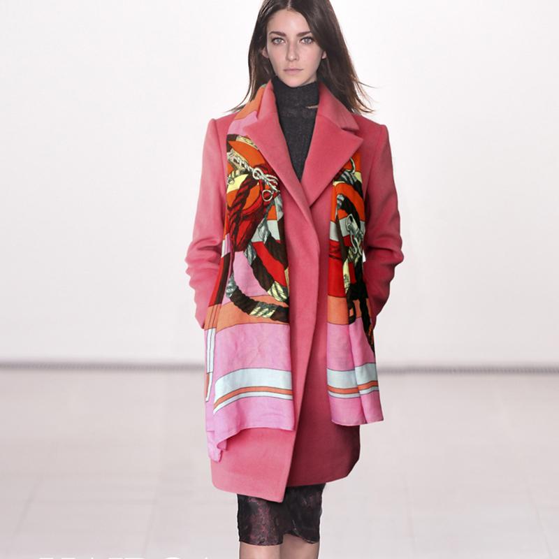 Brief Coat 2015 Autumn - Winter Fashion Brand Turn-Down Collar Full Sleeve Muffler Thicken Solid Pink / Khaki Slim Woolen Coat