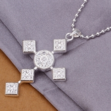 925 sterling silver jewelry fine fashion lucky small square link cross pendant necklace men’s women wedding wholesale jewelry