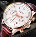 GUANQIN Fashion Quartz Watch Men Top Brand Luxury Men Sport Stop Watch Big Dial Waterproof Leather