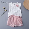 Hurave 2017 new casual style girls sets shirt shorts for kids summer fashion children clothing cotton