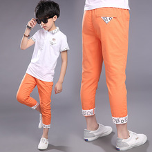 2016 Fashion Boy Pants Solid Candy Color Kid Trousers Fold-over Bottom Cotton Child Summer Pant
