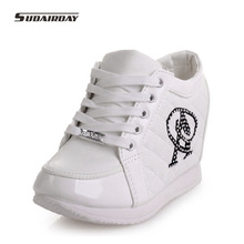 2016 Autumn Black White Hidden Wedge Heels Casual Shoes Woman Platform Shoes Women’s Elevator High-heels Walking Shoes For Women