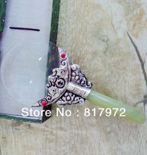 Charm de plata de tíbet tallados de flores caracteres chinos incrustaciones de Coral rojo verde Jade palo lupa y 6CL0009