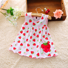 2016 new Cute Baby Girl Dress Cotton Dot Striped Slip Dress pear flower Children Kids Clothing 0-18M dress