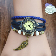 Envío gratis – la nueva vendimia del cuarzo mujeres se visten Watchs del ala colgante de cuero sintético reloj reloj de lujo