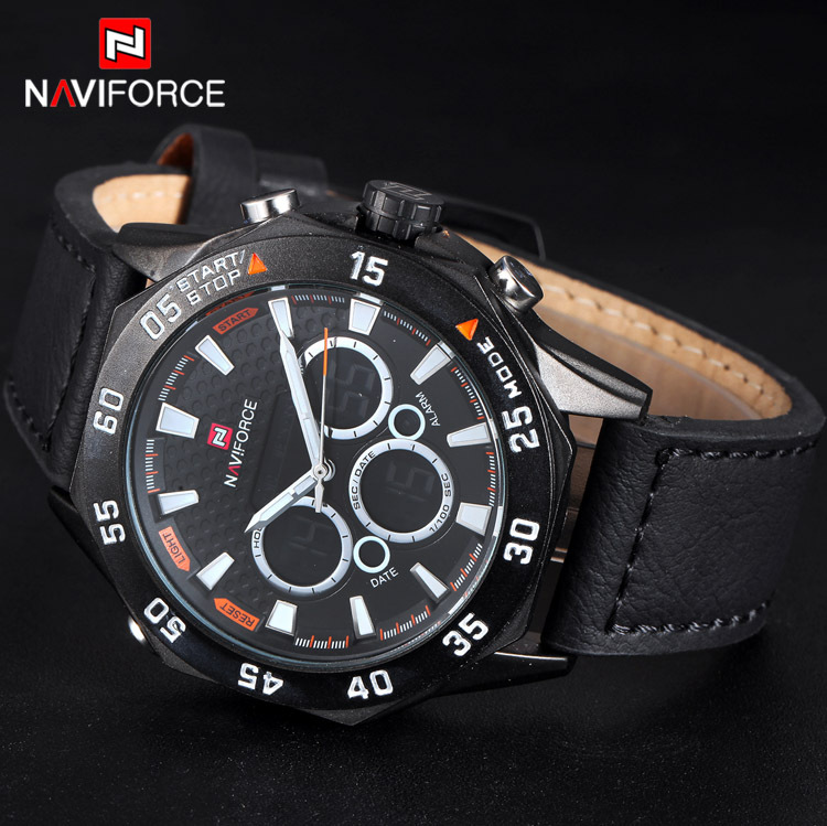2015 Fashion Watches Men Leather Strap Men Quartz Hour Clock Analog Digital LED Military Sports Wrist Watch relogio masculino