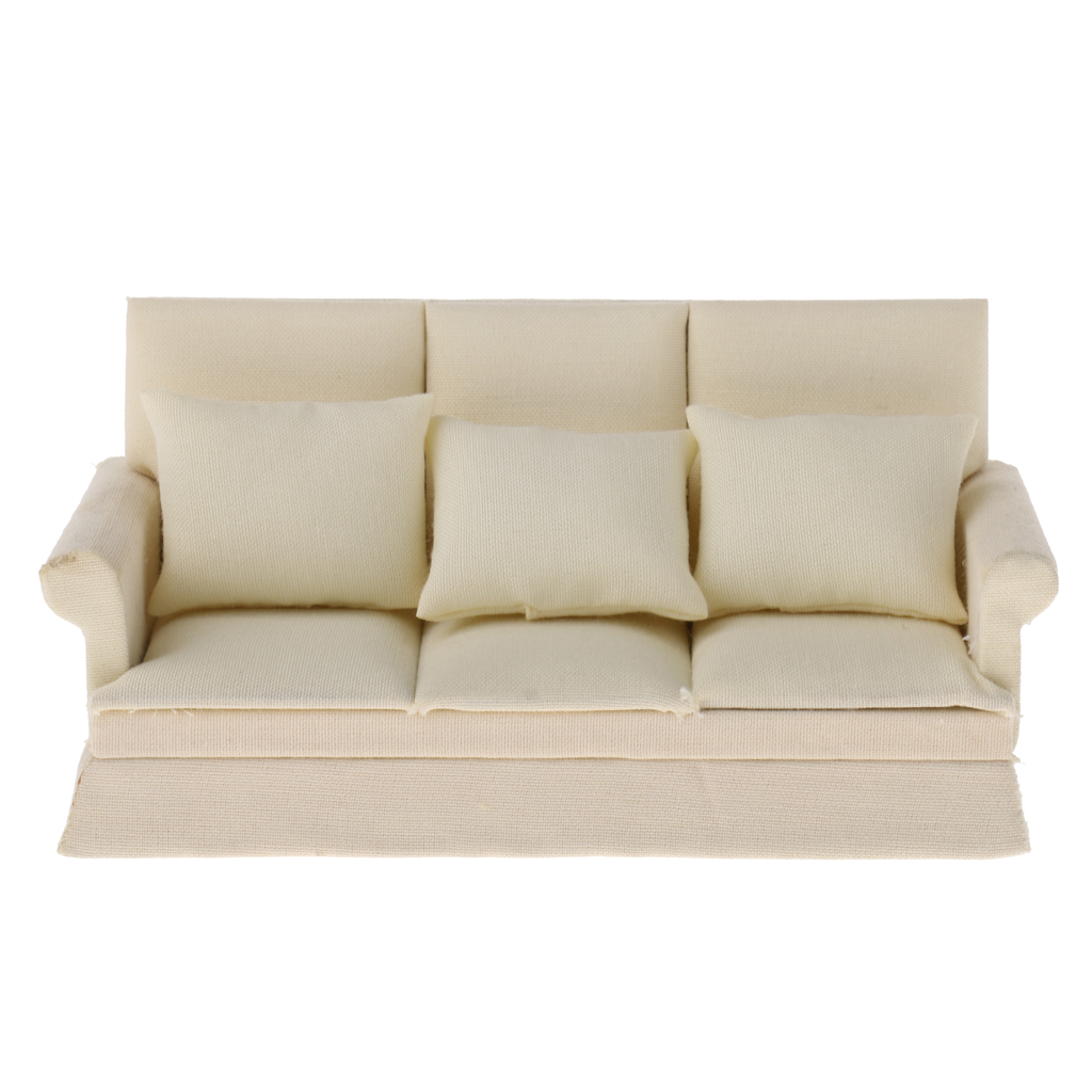 modern wood miniature three-seat couch sofa pillow miniature