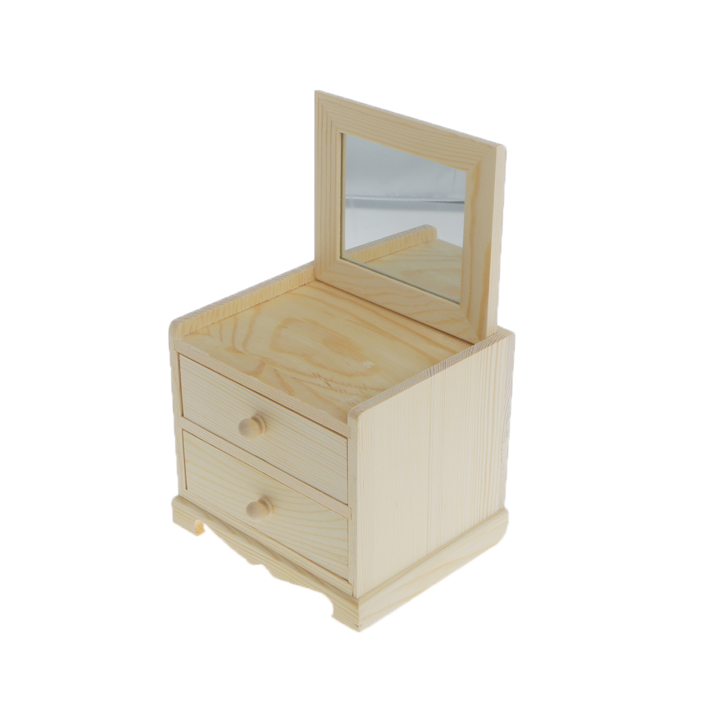 Phenovo Unfinished Wooden Jewelry Storage Box 2 Drawers With