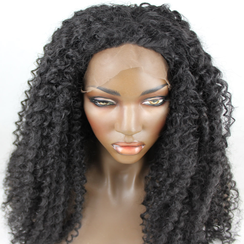 Curly Synthetic Hair Heat Resisitant Fiber Glueless Lace Front Wigs For Bla...