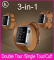 New 3 in 1 Package Single Tour Double Tour Cuff Genuine Leather Strap For Apple Watch