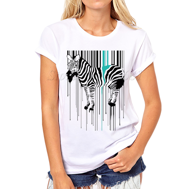 2016 Женщин Мода zebra полосы Дизайн футболка для женщин Новинка Топы Lady симпатичные Коротким Рукавом Тройники px575