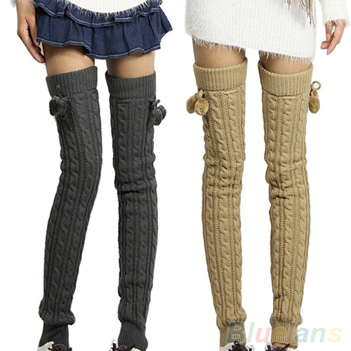 Womens Winter Crochet Knitted Stocking Footless Leg Warmers Boot Thigh H...