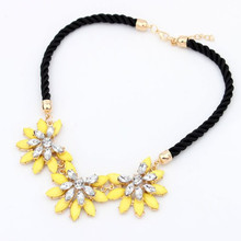 Star Jewelry Wholesale For Women Maxi Necklace 2015 New Design Fashion Gem Flowers Rhinestone Statement Necklaces
