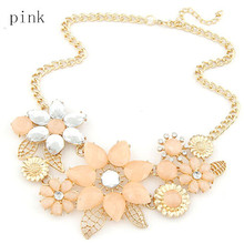 wholesale Fashion Elegant Women Pink Flower gold necklace Jewelry Choker Bib Statement Collar Chain Pendant Necklace