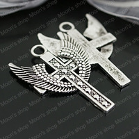 (26962)Fashion Jewelry Findings,Accessories,Vintage charm,pendant,Alloy Antique Silver 40*28MM Angel wings cross 10PCS