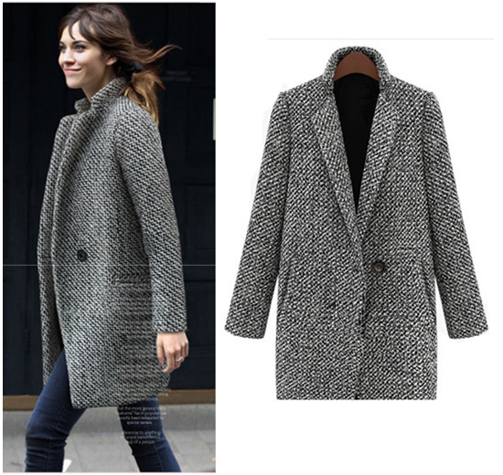 2016 Hot new European and American women's autumn and winter high-grade wool coat Slim thick long-sleeved jacket