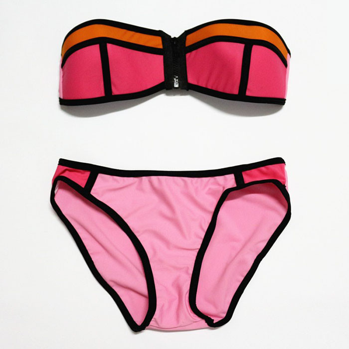 2015 Hot Sale triangl NEOPRENE BIKINI Zipper Push Up Padded Bra Swimsuit zipper top neon Bottoms Neoprene Swimwear For Women (1)